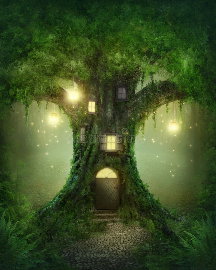 幻想树上小屋 免版税库存照片