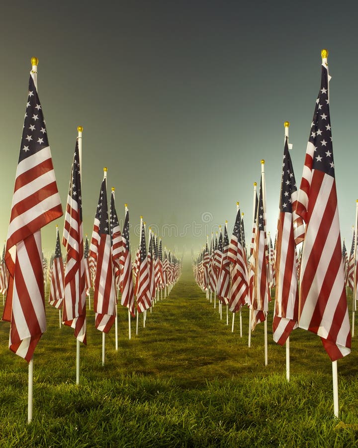 Flags set in a row as part of the healing fields for 9/11/2011 in Grand Rapids Michigan. Each flag was designed to represent a person who died in the terrorist attacks on 9/11/2001. Flags set in a row as part of the healing fields for 9/11/2011 in Grand Rapids Michigan. Each flag was designed to represent a person who died in the terrorist attacks on 9/11/2001.