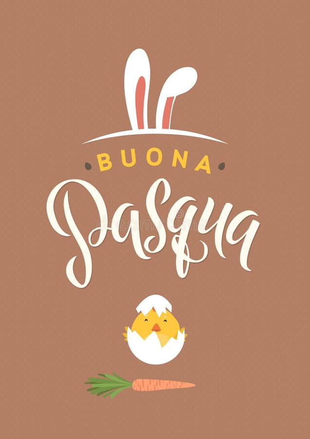 Happy Easter Italian Calligraphy Greeting Card. Modern Brush Lettering. Joyful Wishes, Holiday Greetings. Pastel Background. Bunny and Chicken. Happy Easter Italian Calligraphy Greeting Card. Modern Brush Lettering. Joyful Wishes, Holiday Greetings. Pastel Background. Bunny and Chicken