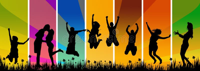 快乐的年轻人跳跃 向量例证