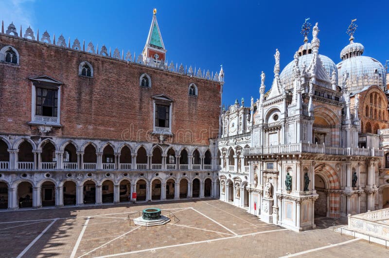 Palazzo Ducale or Doge&#x27;s Palace and Basilica San Marco in Venice, Italy. Historic landmark. Palazzo Ducale or Doge&#x27;s Palace and Basilica San Marco in Venice, Italy. Historic landmark