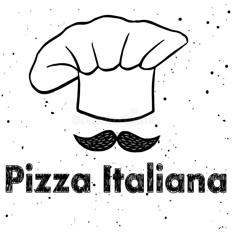 Vector logo for italian restaurant. Chef`s hat with moustache under it and words Pizza Italiana. Template for menu headlines, banners, ads, logo. Vector logo for italian restaurant. Chef`s hat with moustache under it and words Pizza Italiana. Template for menu headlines, banners, ads, logo