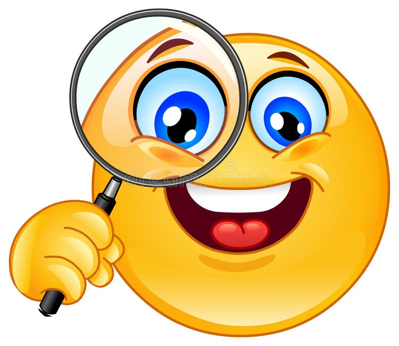 Emoticon holding a magnifying glass. Emoticon holding a magnifying glass