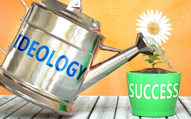 Ideology helps achieving success - pictured as word Ideology on a watering can to symbolize that Ideology makes success grow and it is essential for profit in life and business, 3d illustration. Ideology helps achieving success - pictured as word Ideology on a watering can to symbolize that Ideology makes success grow and it is essential for profit in life and business, 3d illustration.