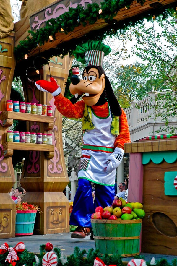 Goofy rides on a float in a Disney Christmas parade in Orlando, Florida. Goofy rides on a float in a Disney Christmas parade in Orlando, Florida.