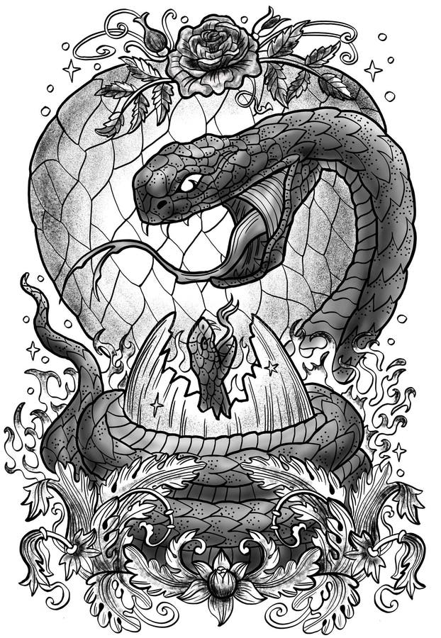 慈母. 带蛇符号的手绘图形插图 皇族释放例证