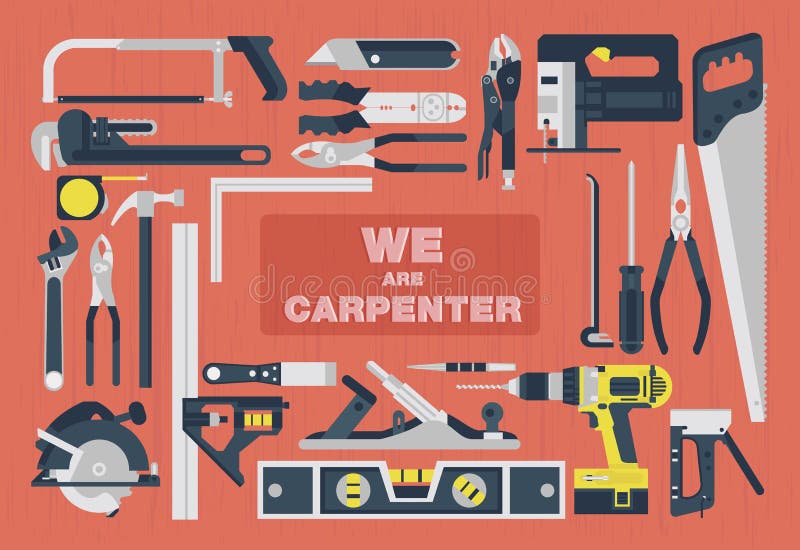 We are carpenter,Home tools flat element design. We are carpenter,Home tools flat element design