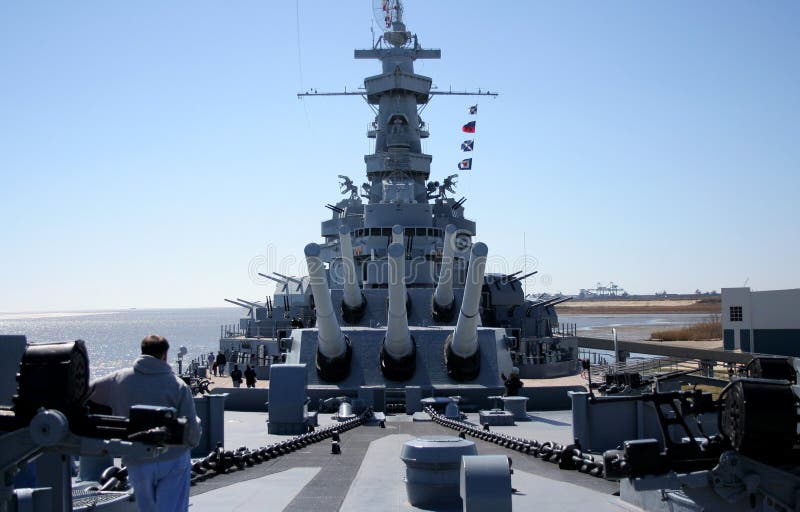 USS Alabama battleship memorial, view of forward deck looking aft. USS Alabama battleship memorial, view of forward deck looking aft.