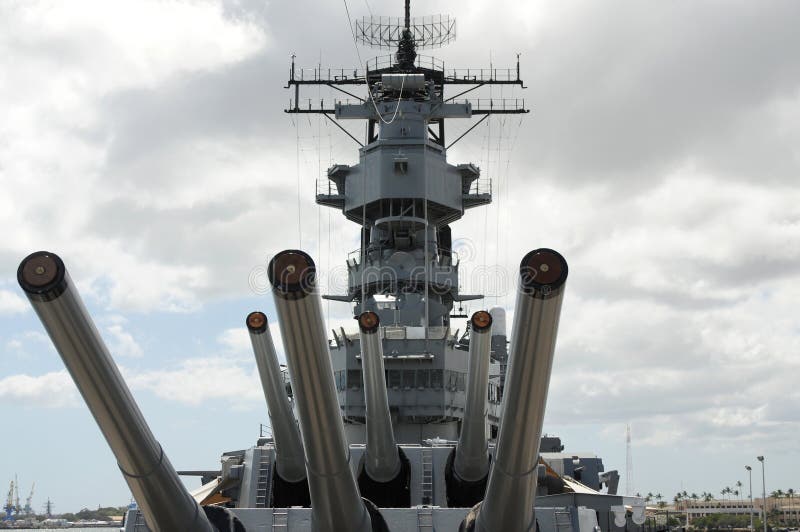 Guns of the USS Missouri Battleship in Pearl Harbor Oahu Hawaii USA. Guns of the USS Missouri Battleship in Pearl Harbor Oahu Hawaii USA