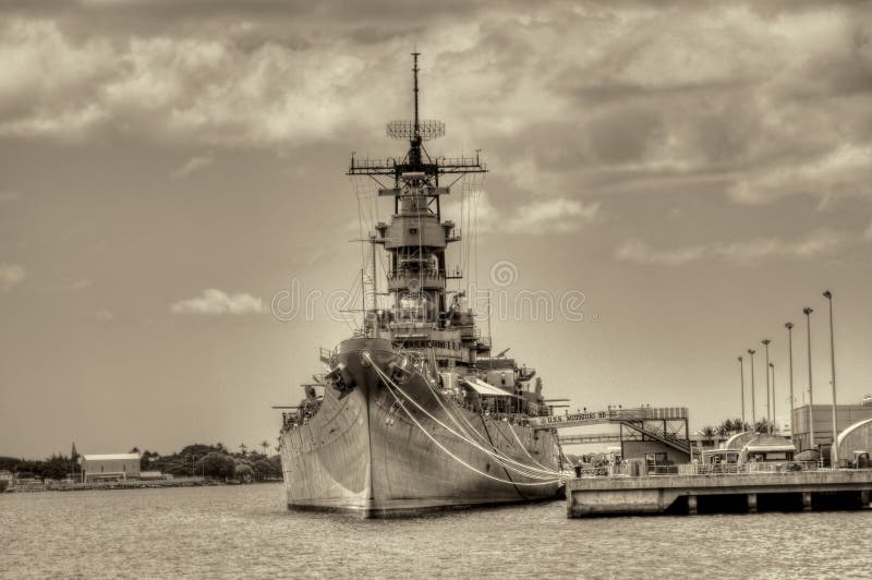 USS Missouri - decommissioned battleship USA in Pearl Harbor Hawaii. USS Missouri - decommissioned battleship USA in Pearl Harbor Hawaii