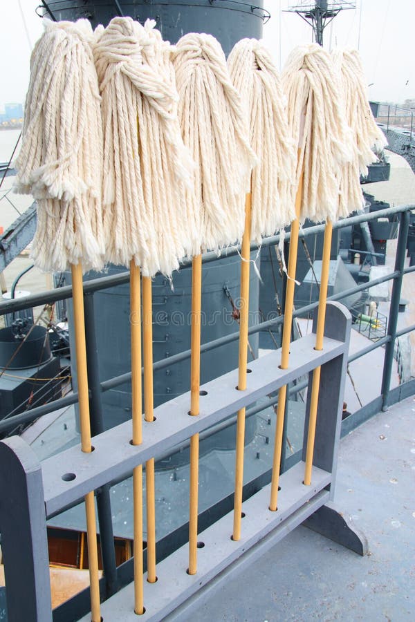 Multiple mops at the historic battleship Texas. Multiple mops at the historic battleship Texas