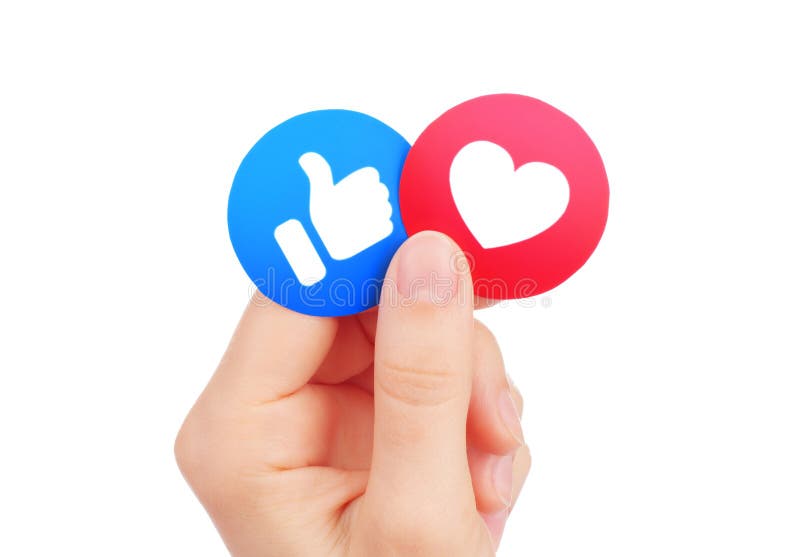 手举行新的Facebook喜欢和爱移情作用的Emoji反应 向量例证 手举行新的Facebook喜欢和爱移情作用的Emoji反应 向量例证