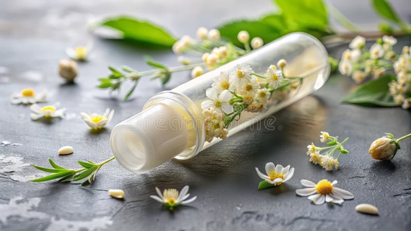 手工制作的生态友好唇膏 — 一种精致的花卉自然护肤 向量例证