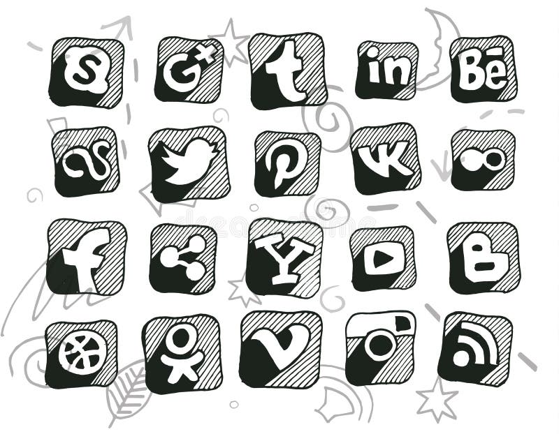 Hand drawn doodled social media icons. (Ai10). Hand drawn doodled social media icons. (Ai10)