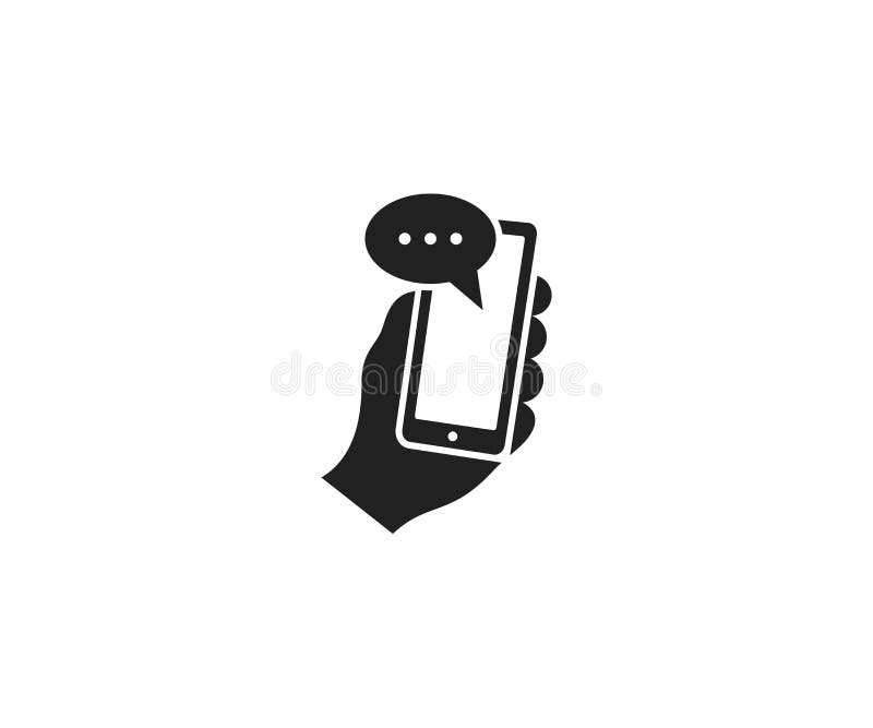 手拿着一个智能手机和一块正文消息商标模板 沟通与由一个手机传染媒介设计的一个朋友 向量例证