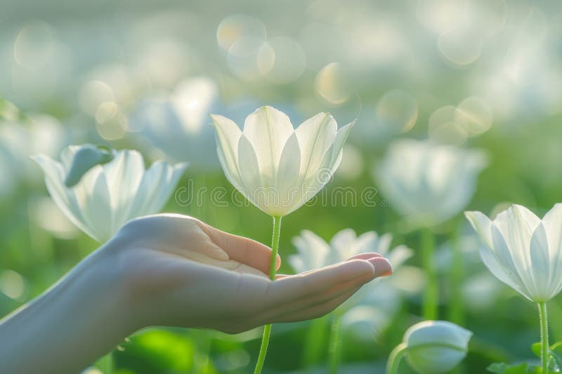 手轻轻触动花瓣的柔和瞬间 皇族释放例证
