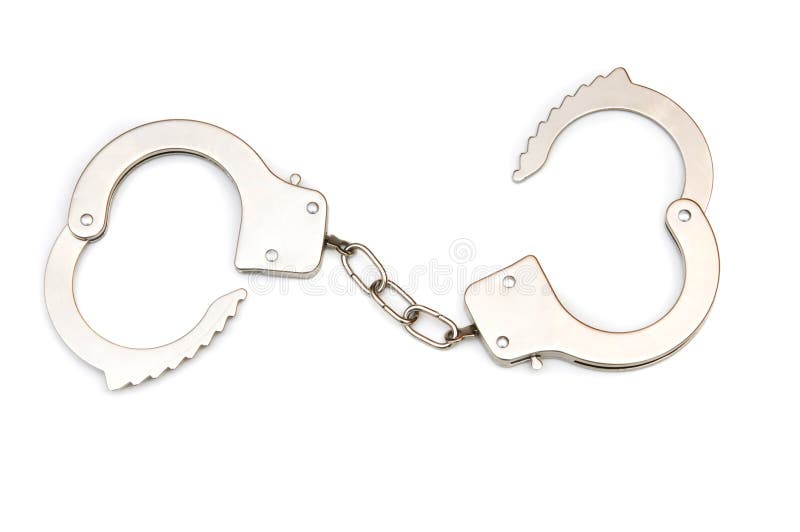 Metal handcuffs isolated on the white background. Metal handcuffs isolated on the white background