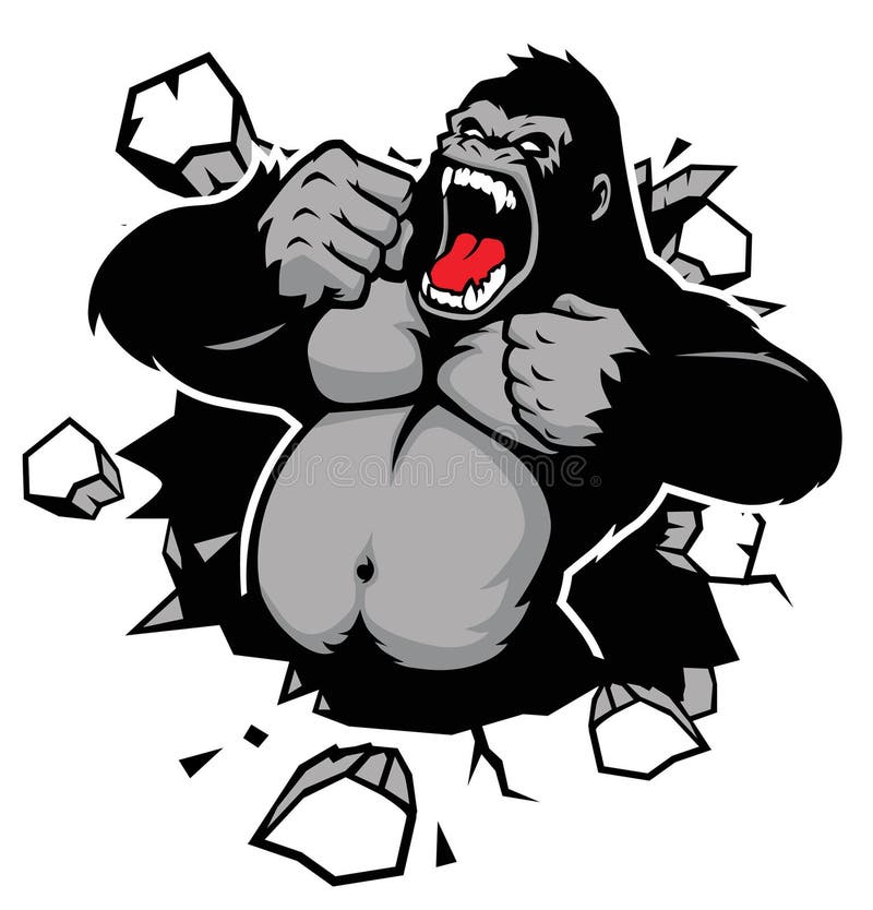 Vector of angry gorilla breaking the wall. Vector of angry gorilla breaking the wall