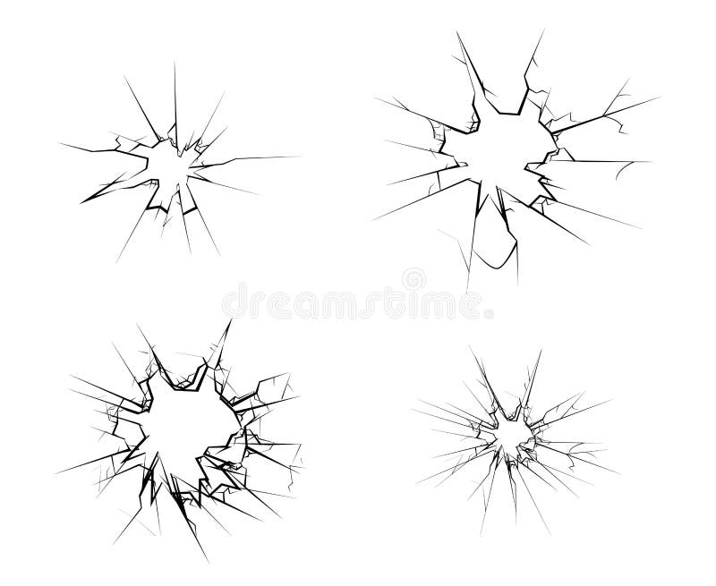 Broken glass hole cracks isolated set vector illustration. Broken glass hole cracks isolated set vector illustration