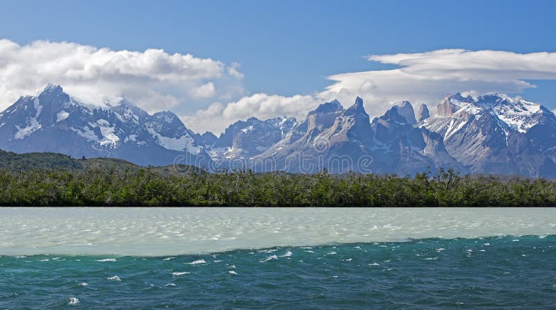 Inflowing of river Rio Serrano and river Rio Gray in the Torres del Paine national park, Chile. Inflowing of river Rio Serrano and river Rio Gray in the Torres del Paine national park, Chile.