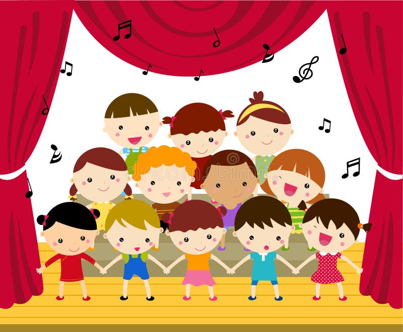 A Children's Choir Performing on Stage ,Illustrated Isolated Image. A Children's Choir Performing on Stage ,Illustrated Isolated Image