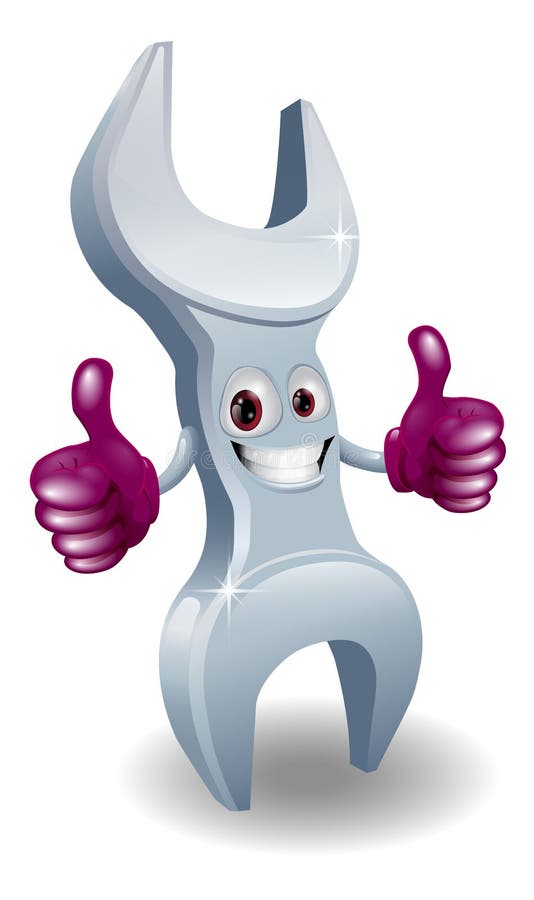 A wrench cartoon character giving a double thumbs up. A wrench cartoon character giving a double thumbs up