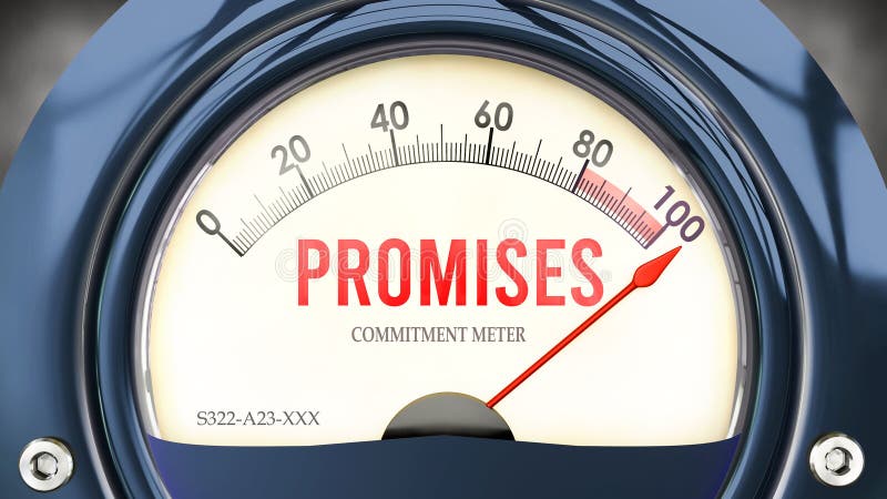 Promises and Commitment Meter that is in full, hitting the end of the scale, showing an extremely high level of promises, overload of it, too much of it. Maximum value, off the charts. Promises and Commitment Meter that is in full, hitting the end of the scale, showing an extremely high level of promises, overload of it, too much of it. Maximum value, off the charts.