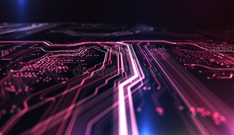 Technology background red and blue color, circuit board and code. 3d Illustration. Technology background red and blue color, circuit board and code. 3d Illustration