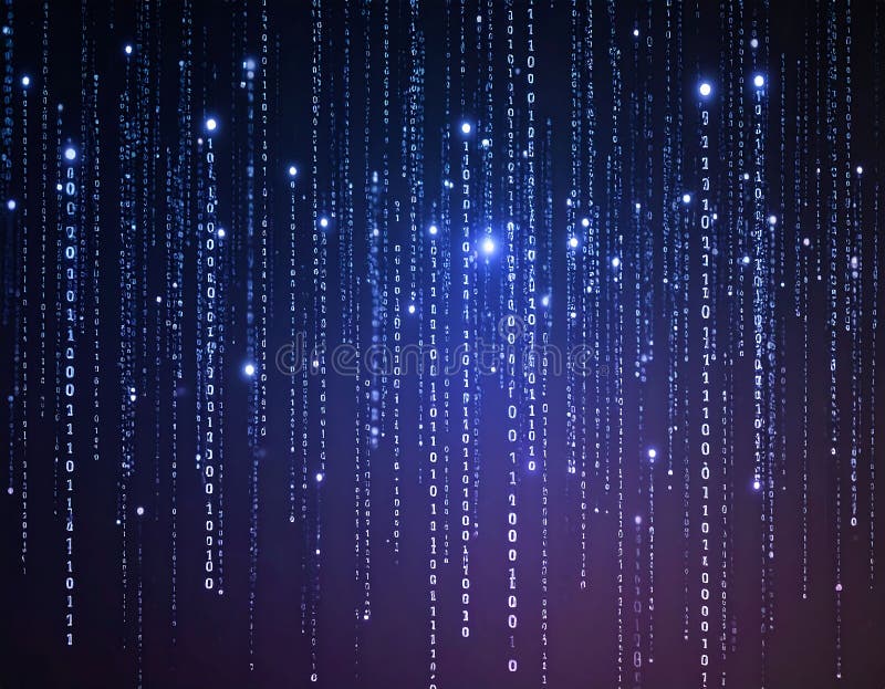 抽象二进制码雨. 代表数字数据流人工智能和 皇族释放例证