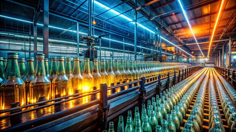 抽象工业长曝光摄影 空玻璃瓶呈蛇形排列 光轨与空虚研究 皇族释放例证