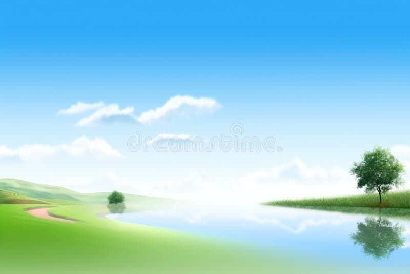 抽象插图极简主义景观独树清澈自然景观抽象图简主义景观独树 库存例证