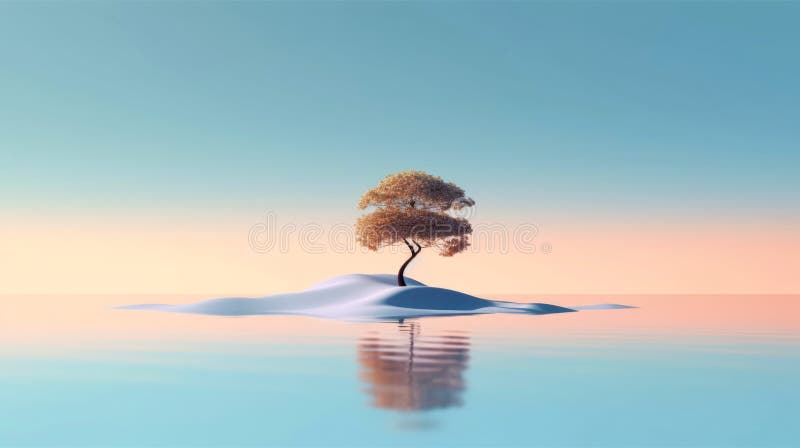 抽象插图极简主义景观独树清澈自然景观抽象图简主义景观独树 皇族释放例证