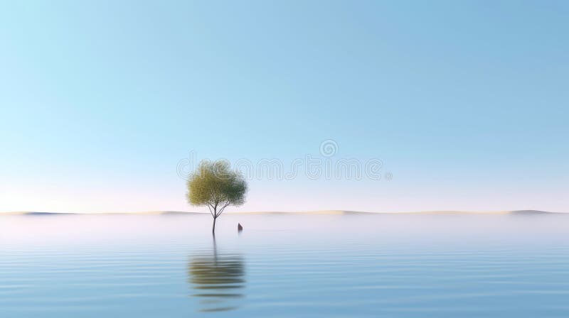 抽象插图极简主义景观独树清澈自然景观抽象图简主义景观独树 皇族释放例证