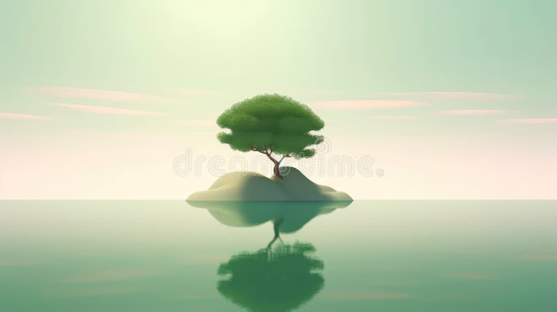 抽象插图极简主义景观独树清澈自然景观抽象图简主义景观独树 库存例证
