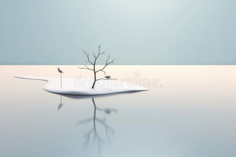 抽象插图极简主义景观独树清澈自然景观抽象图简主义景观独树 向量例证