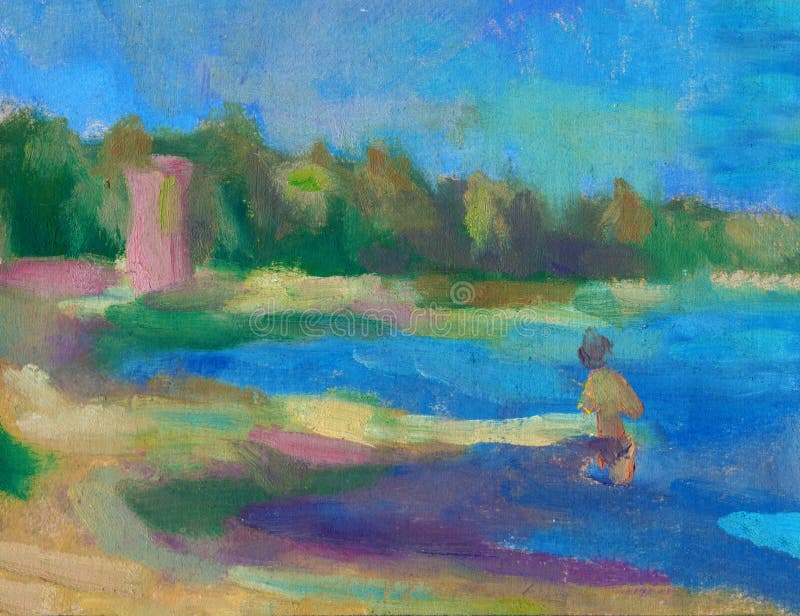 抽象油画风景背景。 油画海景，抽象油画纹理背景库存例证. 插画包括有