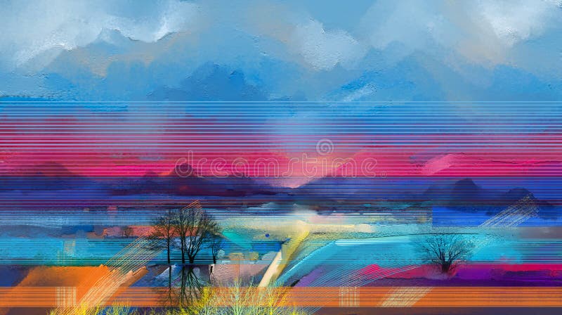 抽象油画风景库存例证. 插画包括有油漆, 草甸, 表达式, 例证, 当代