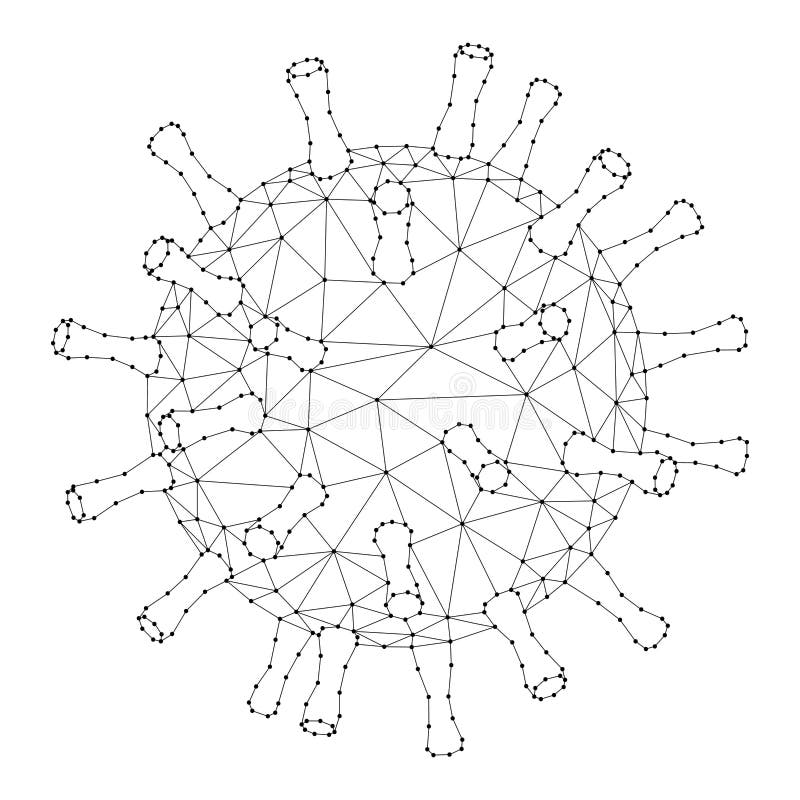 抽象的未来多边形黑线和圆点冠状病毒. 矢量图插图