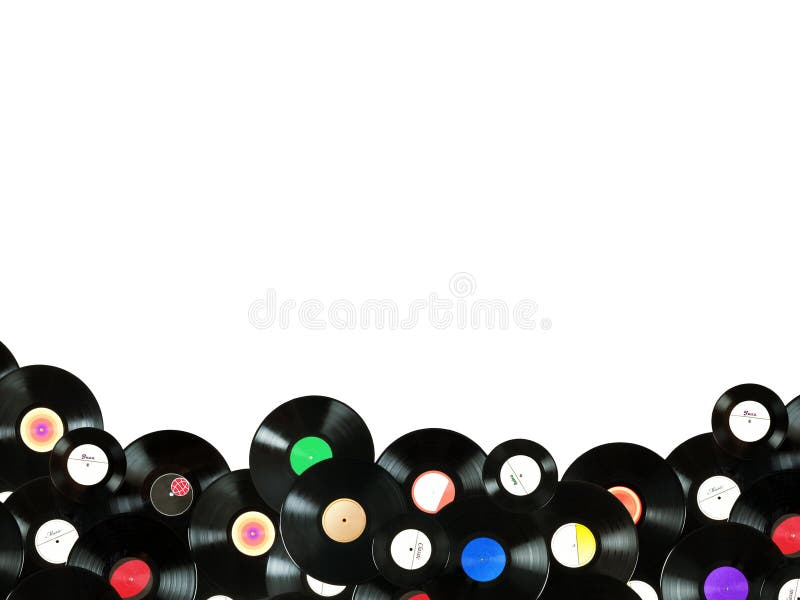 Abstract music colorful background made of vintage vinyl records, isolated over white background, all labels designed by myself. Abstract music colorful background made of vintage vinyl records, isolated over white background, all labels designed by myself