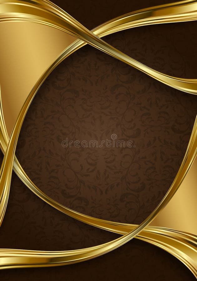 Brown floral background with abstract gold metal lines. Brown floral background with abstract gold metal lines