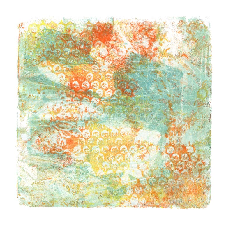 抽象色丙烯酸类水彩画 单型模板 画布纹理背景 白色隔离 库存照片