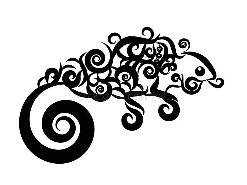 Abstract black chameleon in tattoo style. Abstract black chameleon in tattoo style