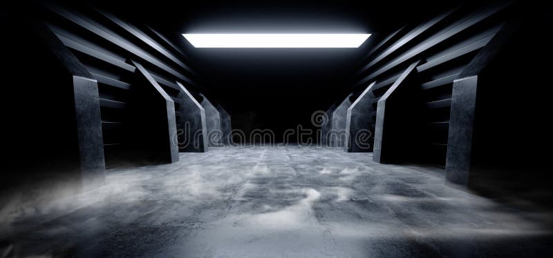 抽雾蒸汽未来走廊隧道太空飞船黑暗的未来派科学幻想小说反射难看的东西具体三角形状入口外籍人 皇族释放例证 抽雾蒸汽未来走廊隧道太空飞船黑暗的未来派科学幻想小说反射难看的东西具体三角形状入口外籍人 皇族释放例证