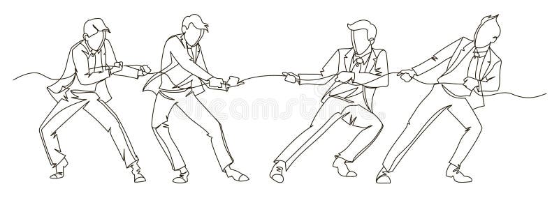 拉扯绳索实线艺术的商人 企业配合线性概念 剪影人竞争 向量例证 拉扯绳索实线艺术的商人 企业配合线性概念 剪影人竞争 向量例证