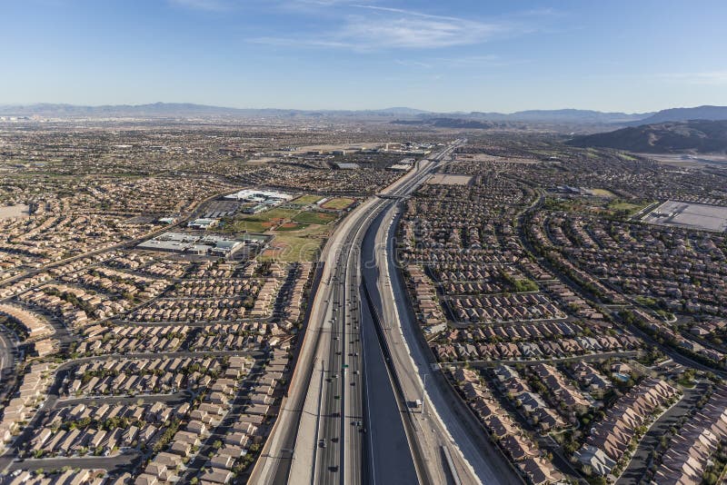 Aerial view of desert suburban sprawl along the 215 freeway in the Summerlin area of Las Vegas, Nevada. Aerial view of desert suburban sprawl along the 215 freeway in the Summerlin area of Las Vegas, Nevada.