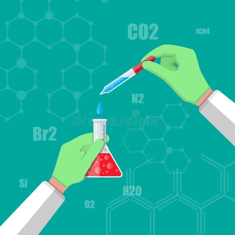 Laboratory worker holding glass tube and pipette. Biology science education medical tests. Vector illustration in flat style. Laboratory worker holding glass tube and pipette. Biology science education medical tests. Vector illustration in flat style