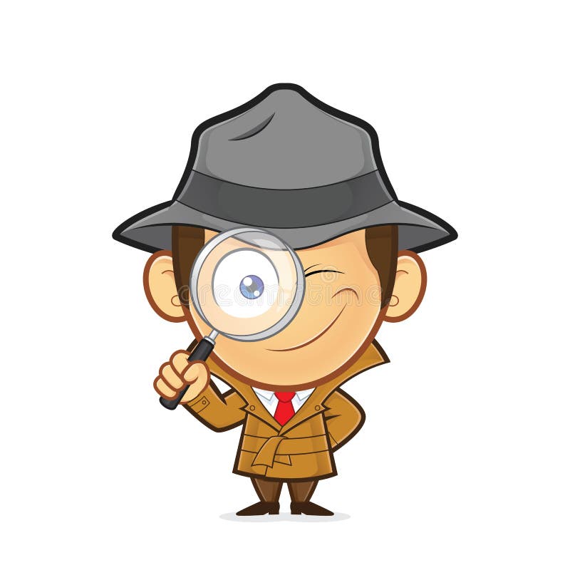 Clipart picture of a detective cartoon character holding a magnifying glass. Clipart picture of a detective cartoon character holding a magnifying glass