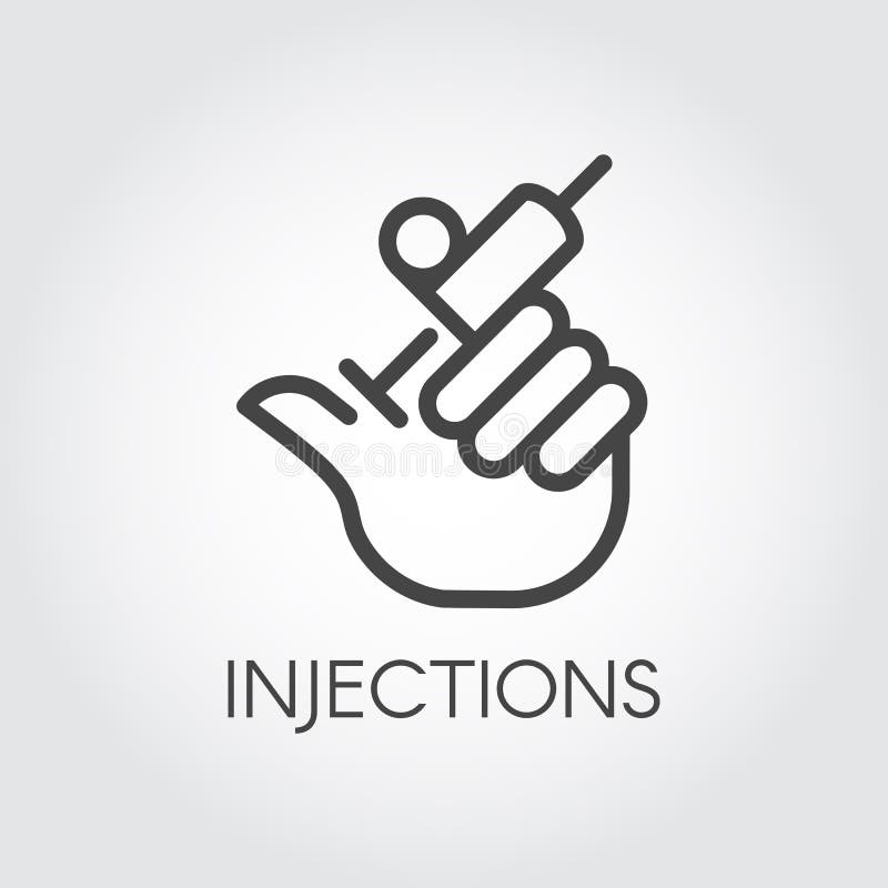 Hand holding syringe with injection line icon. Medical symbol, vaccination, treatment, cosmetology, botox concept. Web button or logo for websites and mobile apps. Vector illustration. Hand holding syringe with injection line icon. Medical symbol, vaccination, treatment, cosmetology, botox concept. Web button or logo for websites and mobile apps. Vector illustration