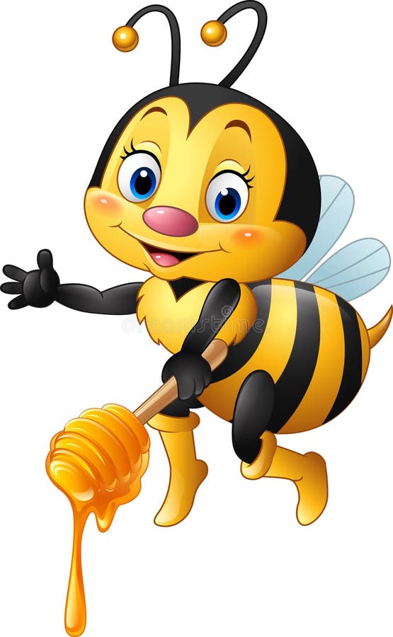 Illustration of Cartoon bee holding honey dipper. Illustration of Cartoon bee holding honey dipper
