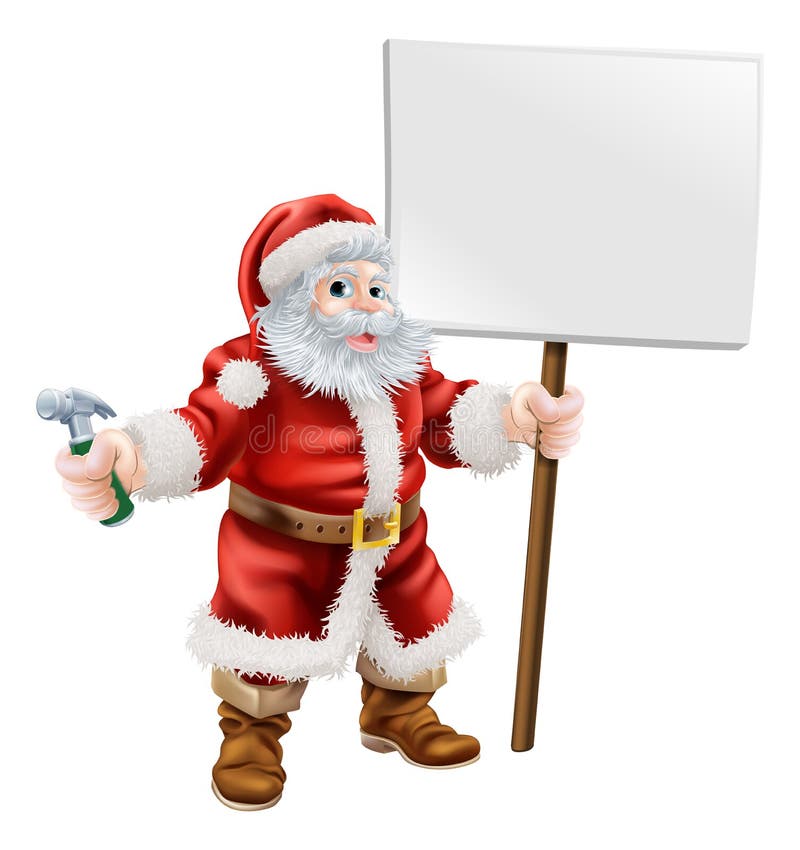 Cartoon illustration of Santa holding a spanner and sign, great for construction business, carpenter or hardware shop Christmas sale or promotion. Cartoon illustration of Santa holding a spanner and sign, great for construction business, carpenter or hardware shop Christmas sale or promotion